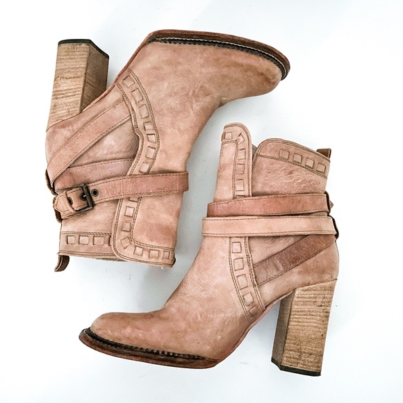 Free People Tan Leather Tall Strappy Buckle Ankle Boots - Picture 6 of 10